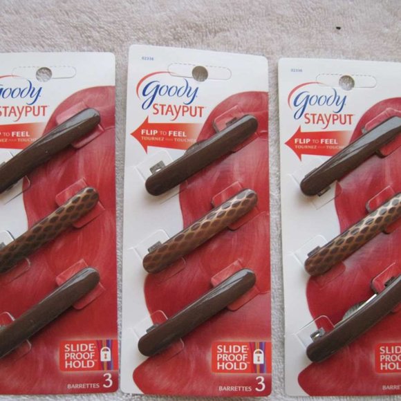 3 Goody Stay Put Slide Proof Hair Barrettes Secure Back Clips Blonde Black Brown - Picture 5 of 12